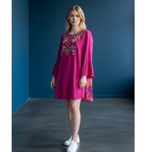 Caleaa Women's Pink Embroidered Bell Sleeve Tunic Top Size L